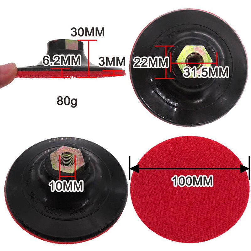 4 Inch 100mm Hook & Loop Backing Pad Polishing Sanding Angle Grinder M10 Thread