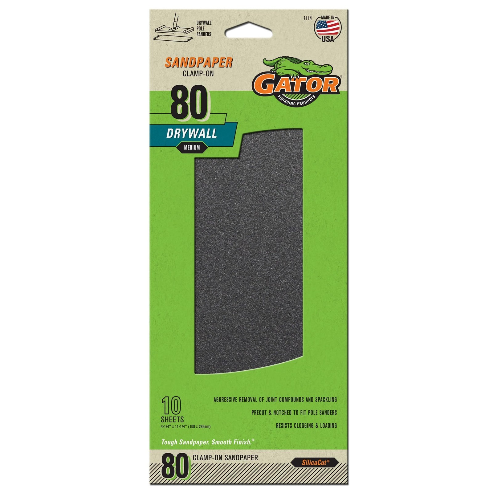 Gator 7114 Precut Drywall Sanding Screen Medium 80-Grit Sheet Sandpaper, 4.25 x