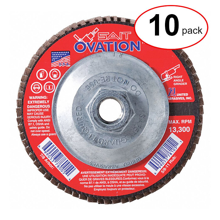Sait 78109 – 4-1/2″ X 5/8-11 Ovation Flap Disc 80G – (10Pack)