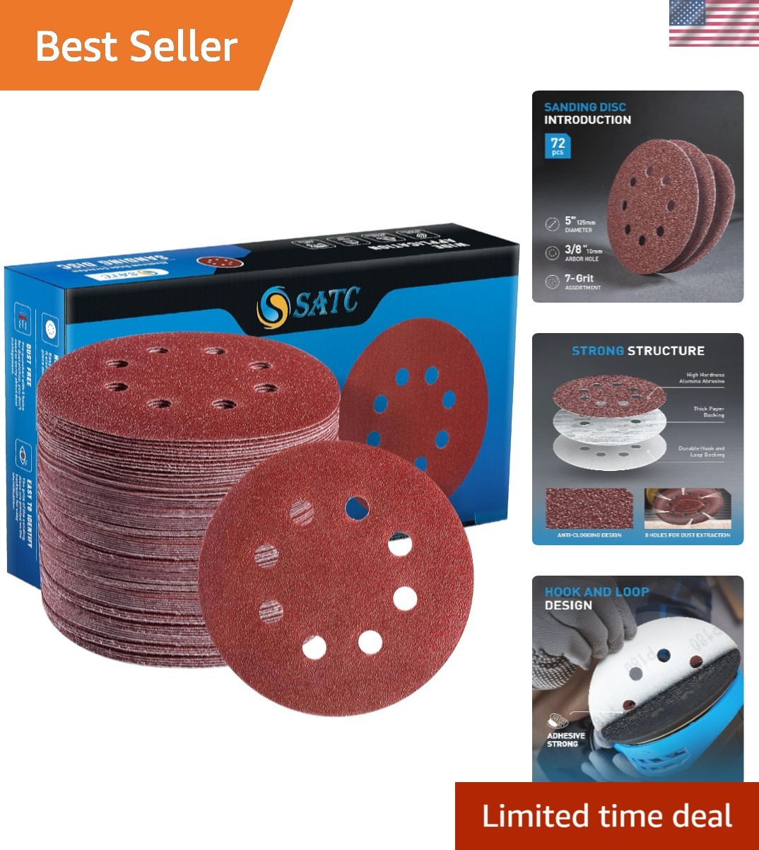 72 PCS 5-Inch Hook and Loop Sanding Discs for Smooth Polishing – 40 to 320 Grits