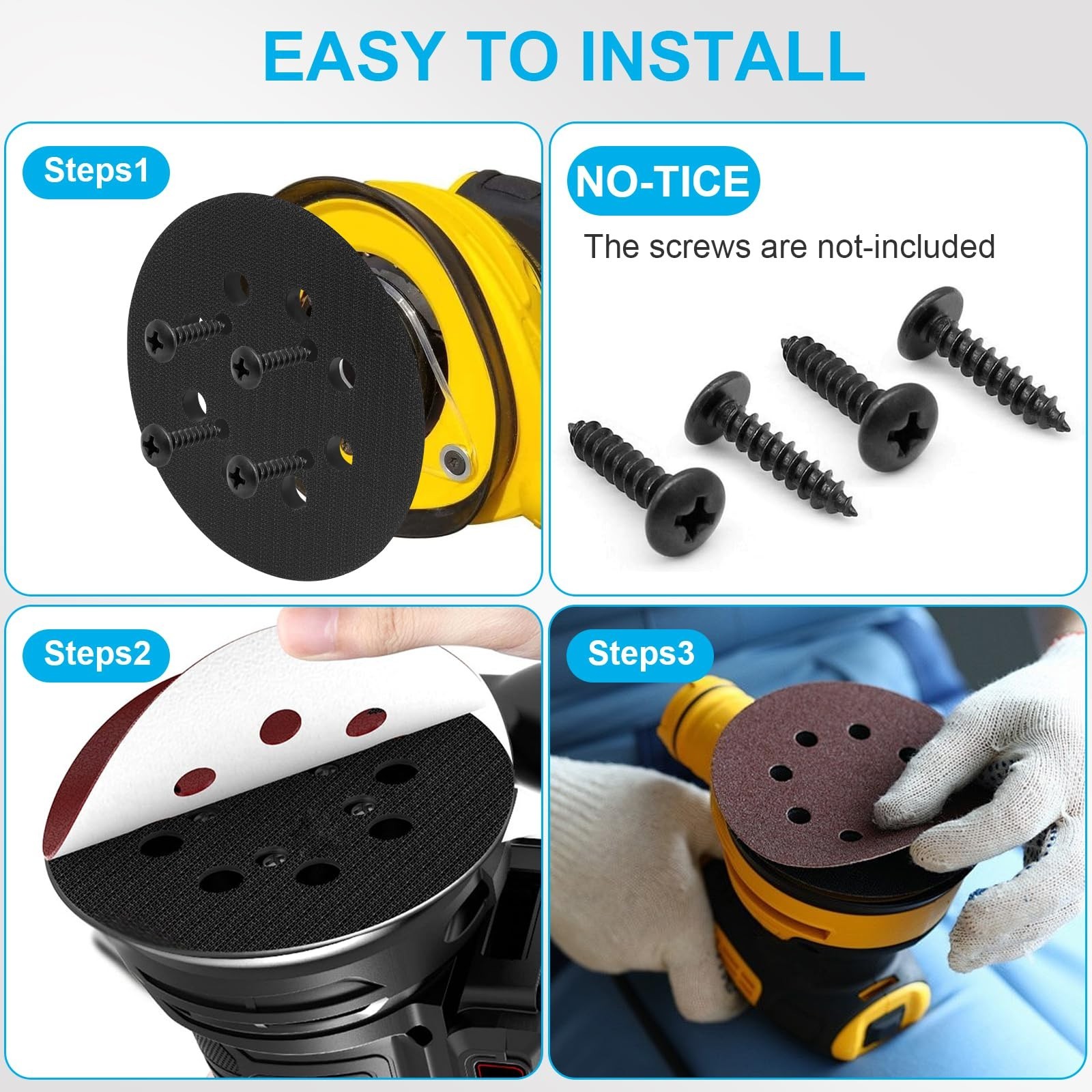 4 Pack 5″ Orbital Sander Replacement Pads, 8 Hole Hook & Loop, Metal Sanding Dis