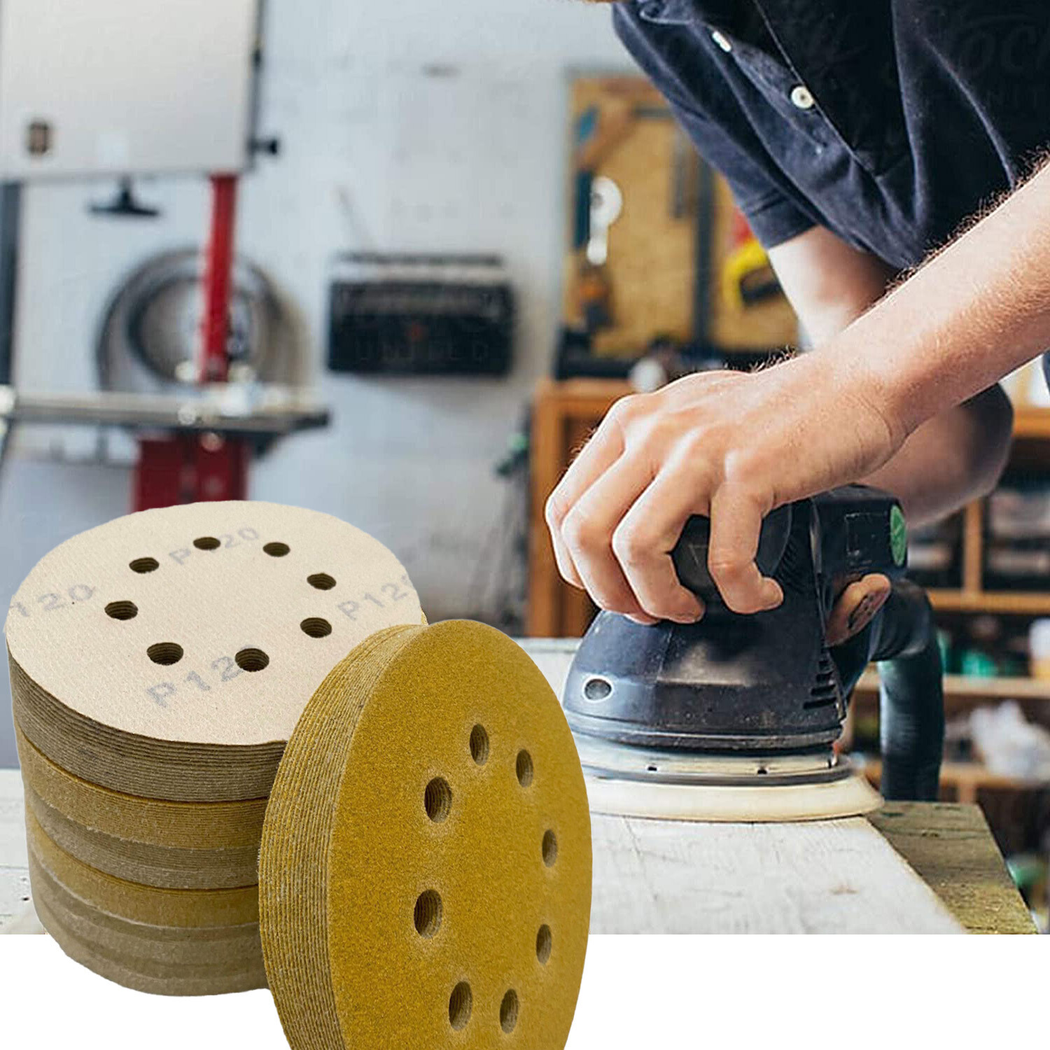 60 80 120 150 220 Grit 5″ Sanding Discs Orbital Sander Paper Sheet Hook Loop Pad