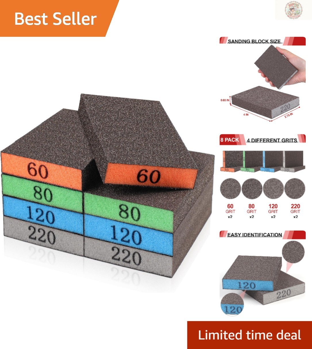 Multi-Purpose Sanding Sponge Assortment – 8 Washable Blocks for Home Projects