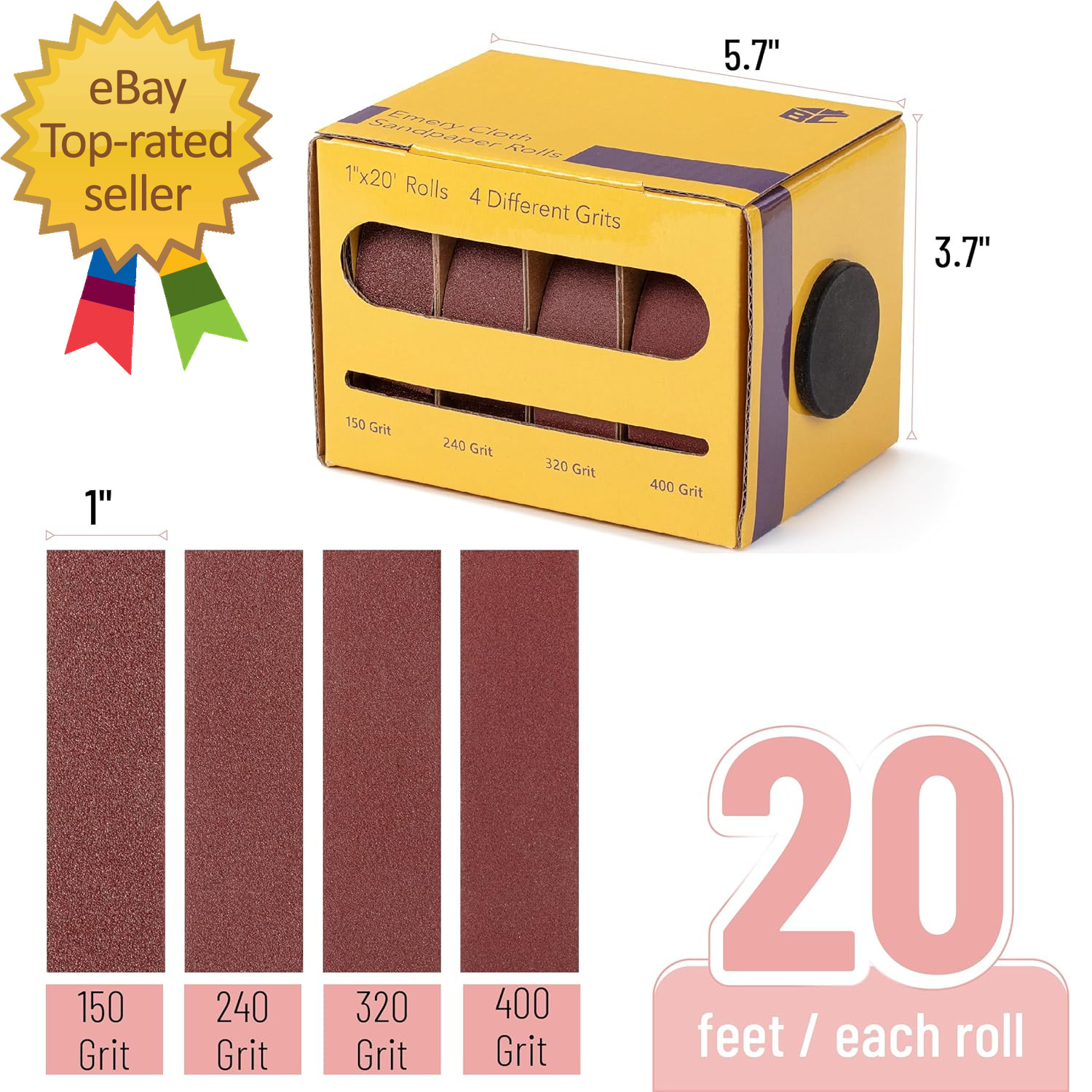 Bates- Emery Cloth Roll, 1″ X 20 FT, 4 Grits, 150/240/320/400 Grit, Abrasive San