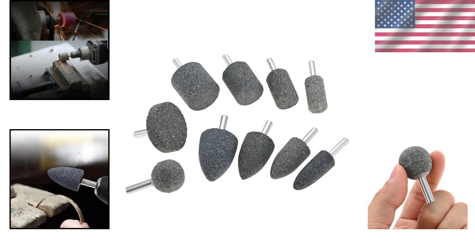 10 Pack Various Shapes Abrasive Grinding Stone Mounted Grinding Bits 1/4″ Shank