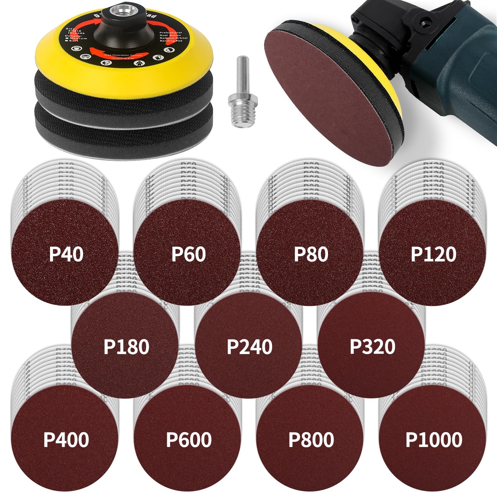 Pomsare 114PCS Angle Grinder Sanding Discs Polishing Pad Kit, 5 Inch 5 inches