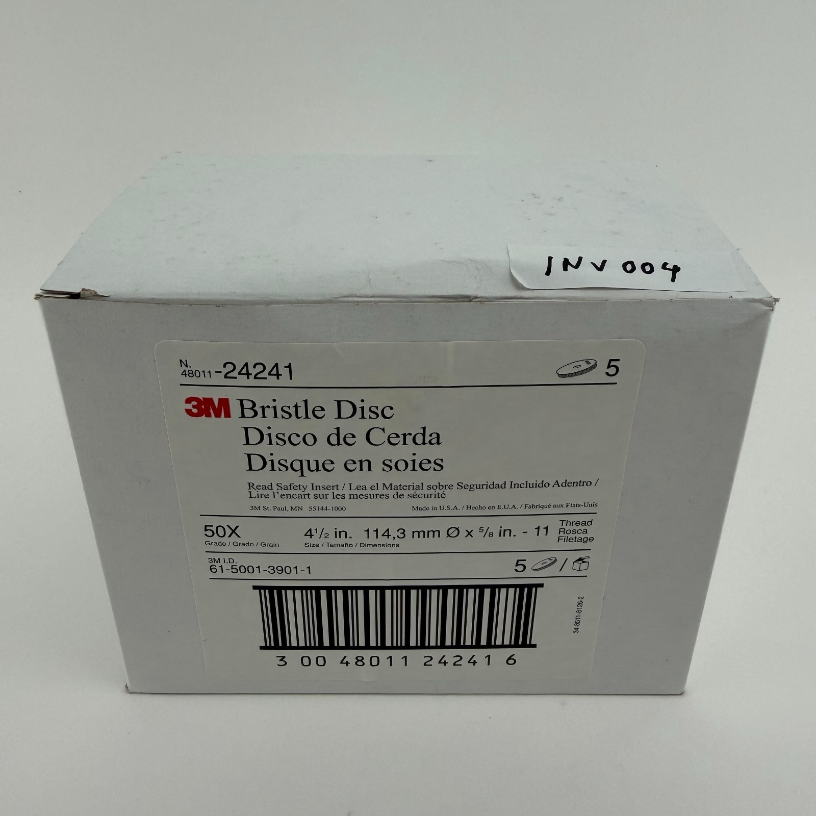 (5) NEW 3M Bristle Discs 50 Grit 4.5″ 0 X 5/8 in 11 OEM 50 grade lot of 5 24241