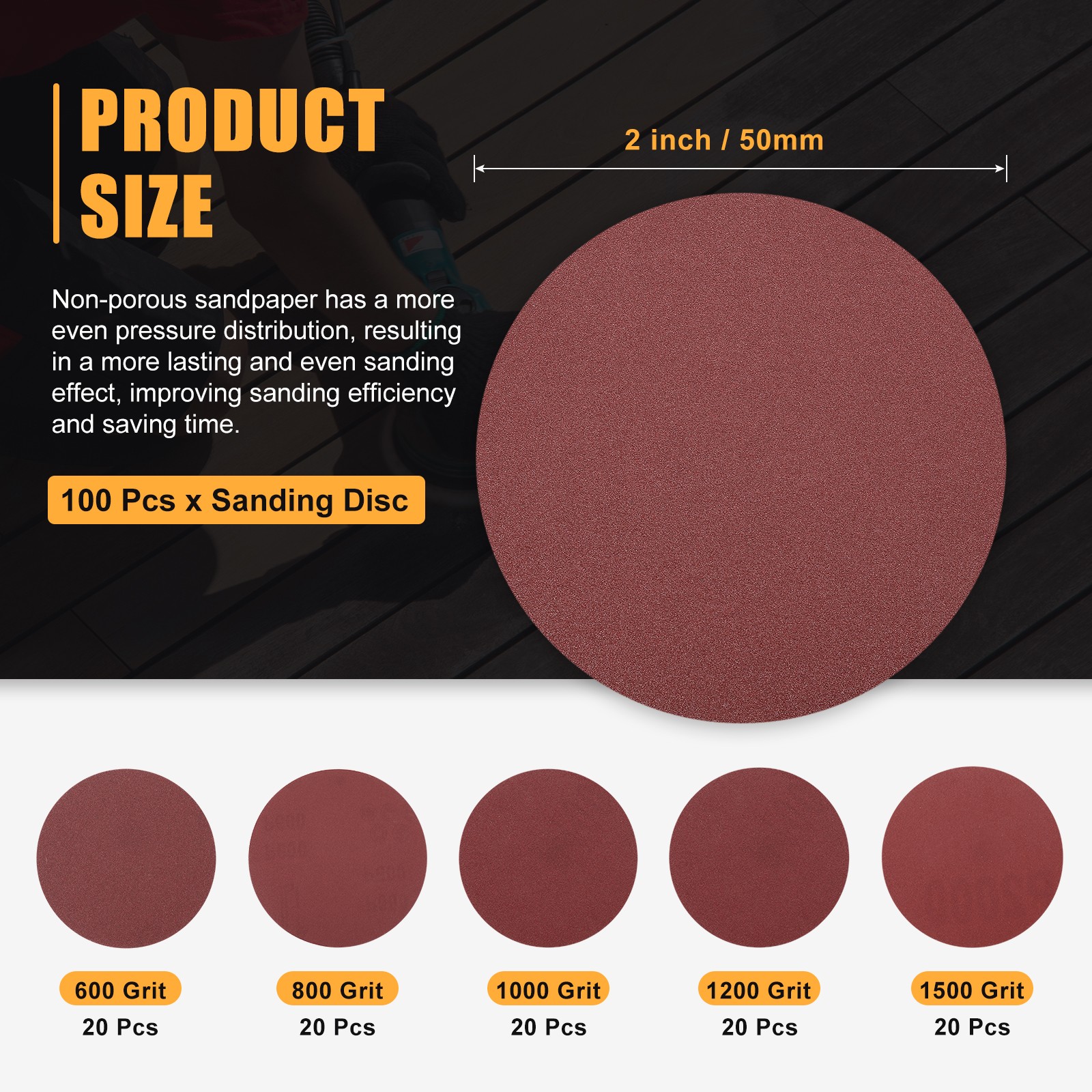 100 Pcs 50mm 2 Inch Sanding Disc 600/800/1000/1200/1500 Grit Round Sandpaper