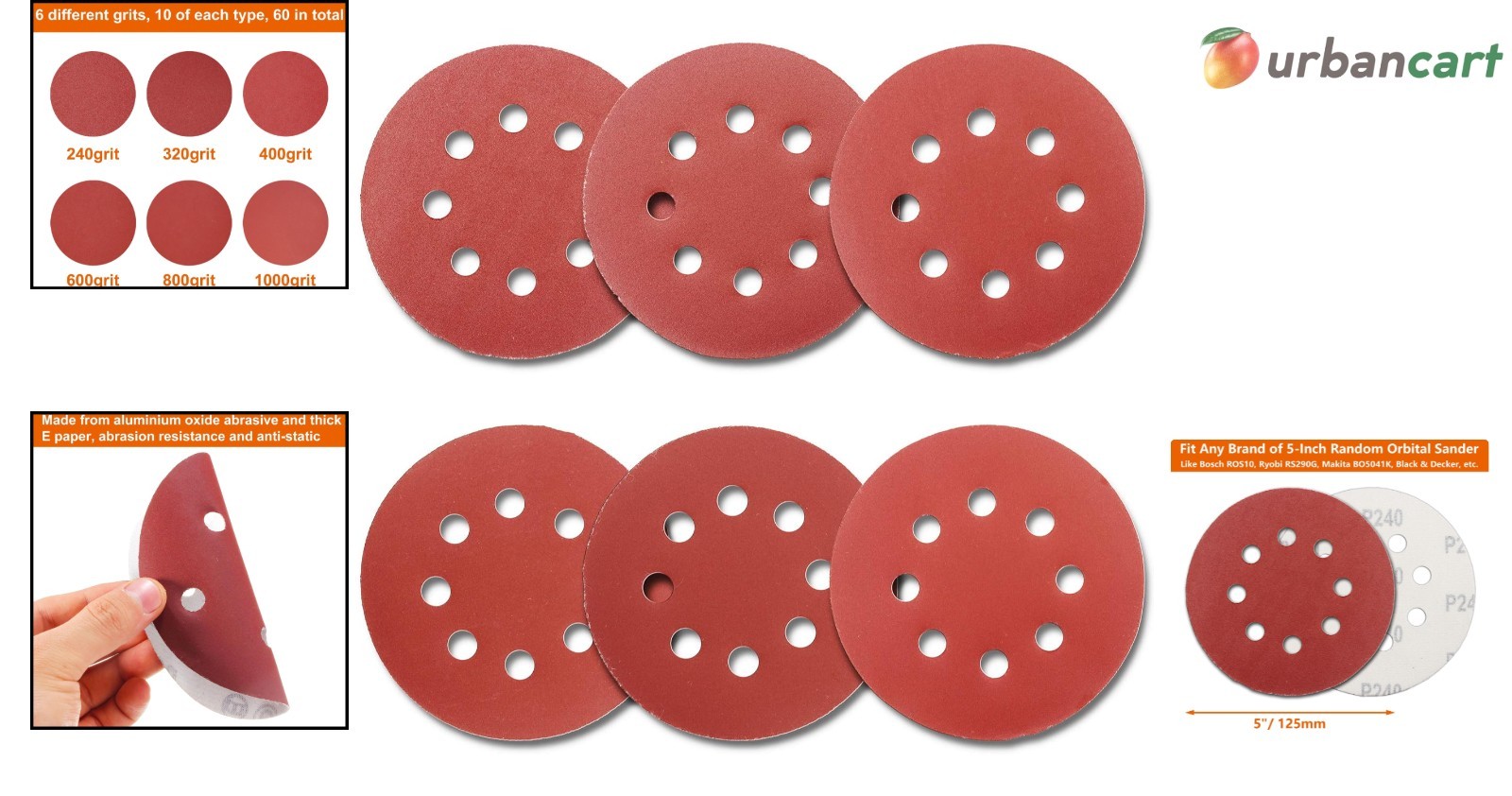 60-Piece Multi-Grade Sanding Discs for Versatile Surface Refinement