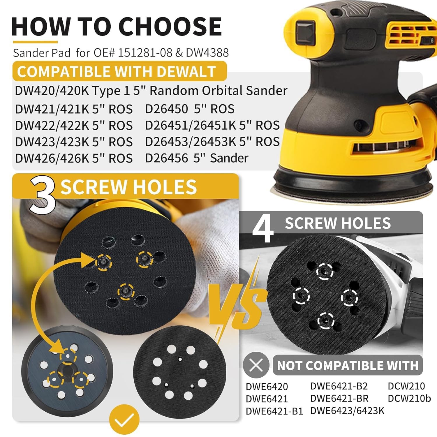 5 Inch Sander Pads Replacement Hook Loop 8 Hole For Orbital Sanders 2 Pack