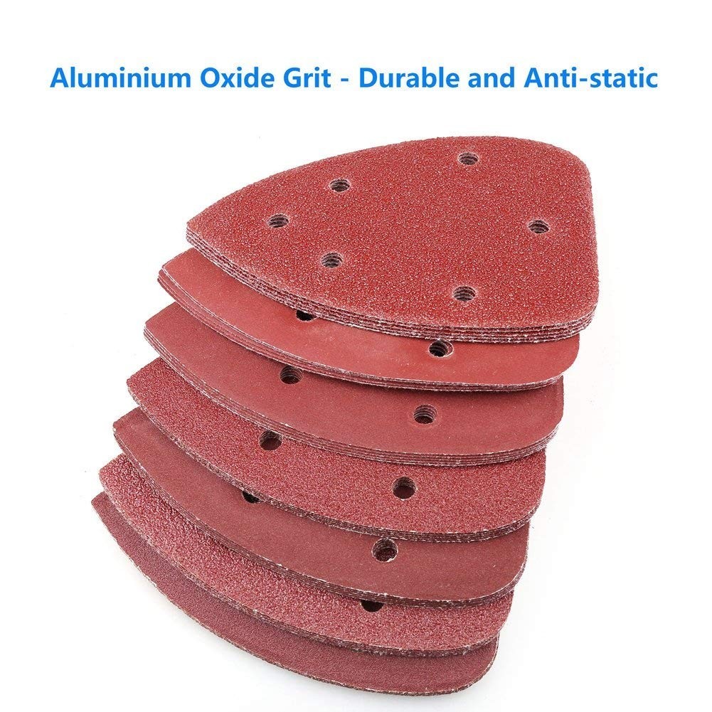 Mouse Sander Sandpaper, 70PCS, 6 Hole Triangle Sanding Pads for Ryobi Detail