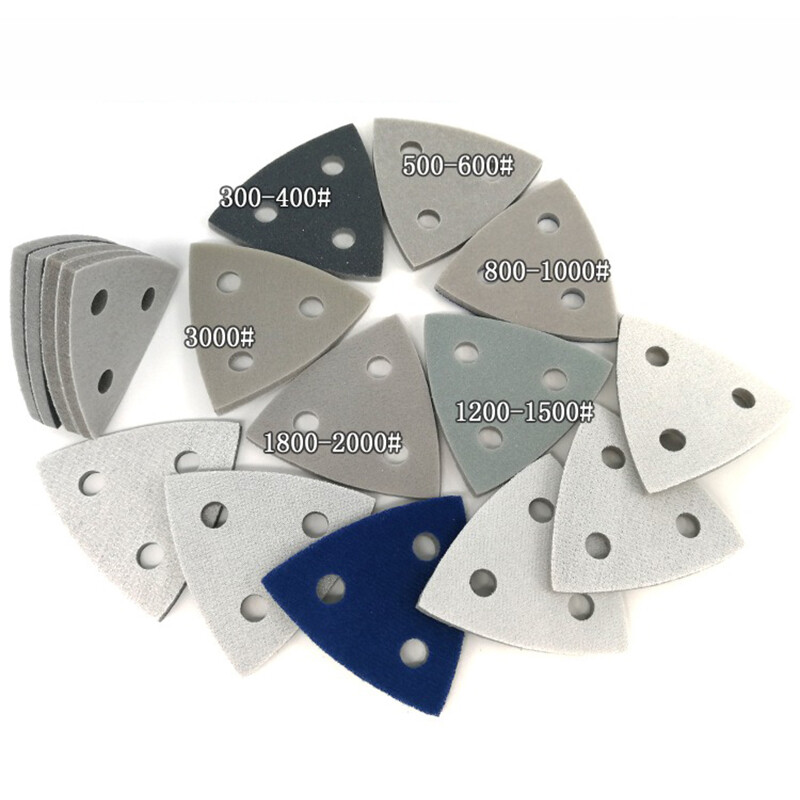 80mm Sponge Sand Paper Pad 3-Hole Triangle 300 – 3000 Grit Dry and Wet Sandpaper