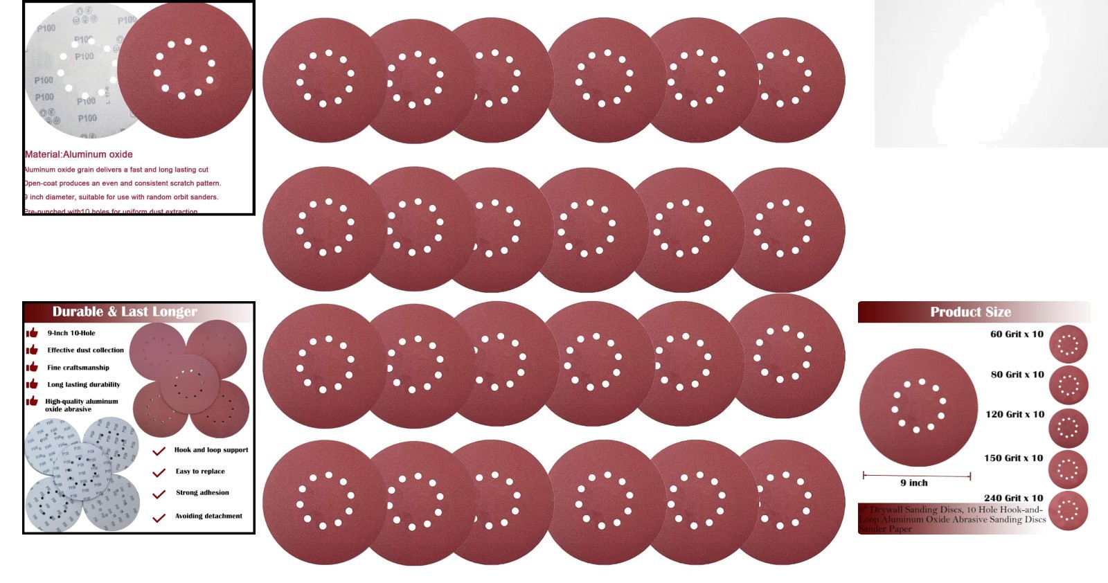 Ultimate 50-Piece 9-Inch Sanding Discs with Hook-and-Loop for Professional Use
