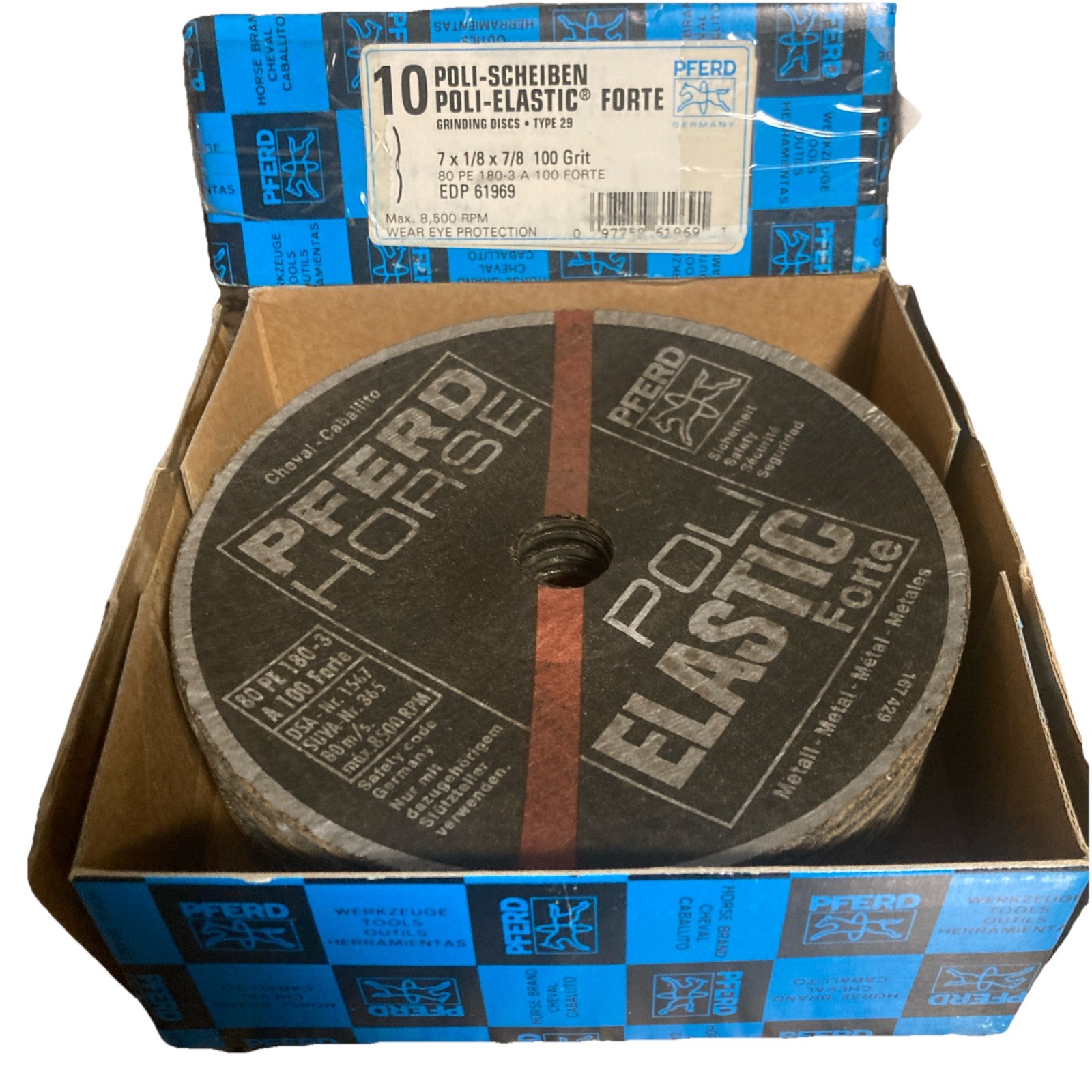 Pferd Horse Poli Elastic Forte Metal Grinding Disk 7×1/8×7/8 100Grit 61969 10pk