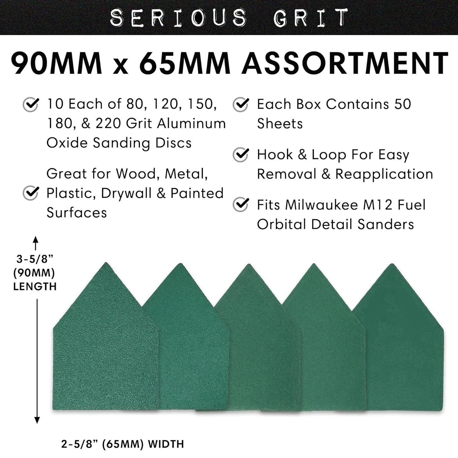 – 90mm x 65mm Triangle Sanding Sheet Assortment – Fits Milwaukee M12 Fuel San