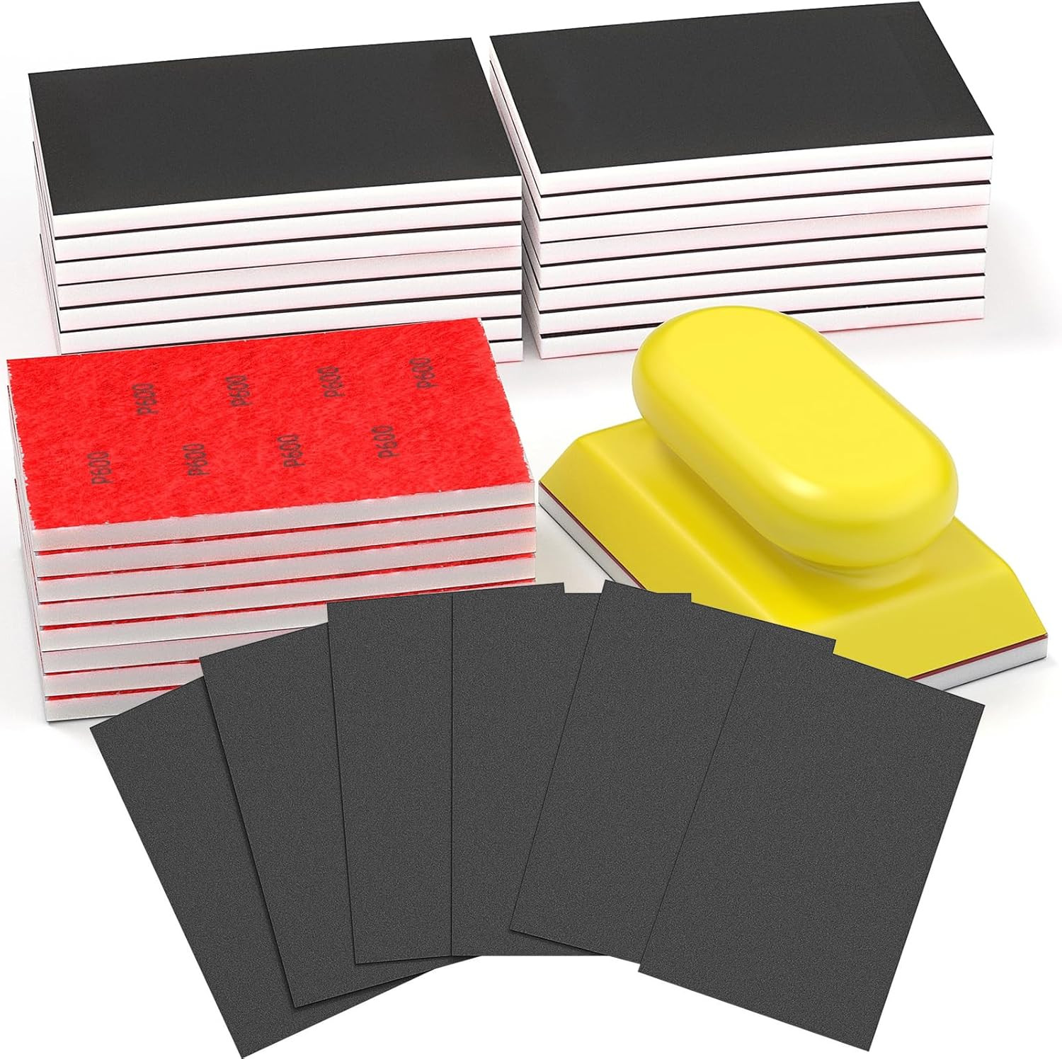 25PCS Sanding Sponge Set with Hand Sanding Block, 3×4 Inch Wet & Dry Foam Sandin