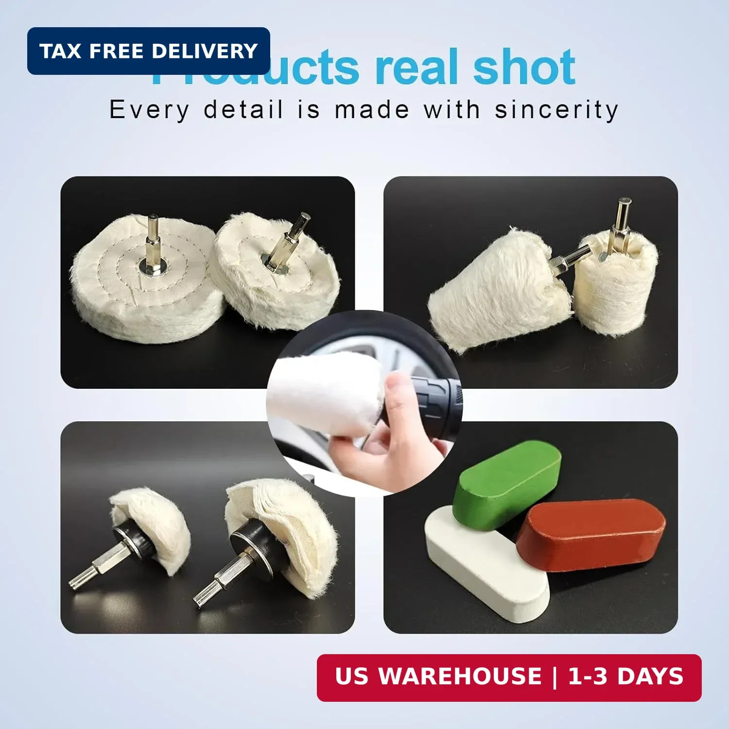 Neeki 6 Drill Buffing Wheels and 3 Polishing Compounds, Multi-Specification Whee