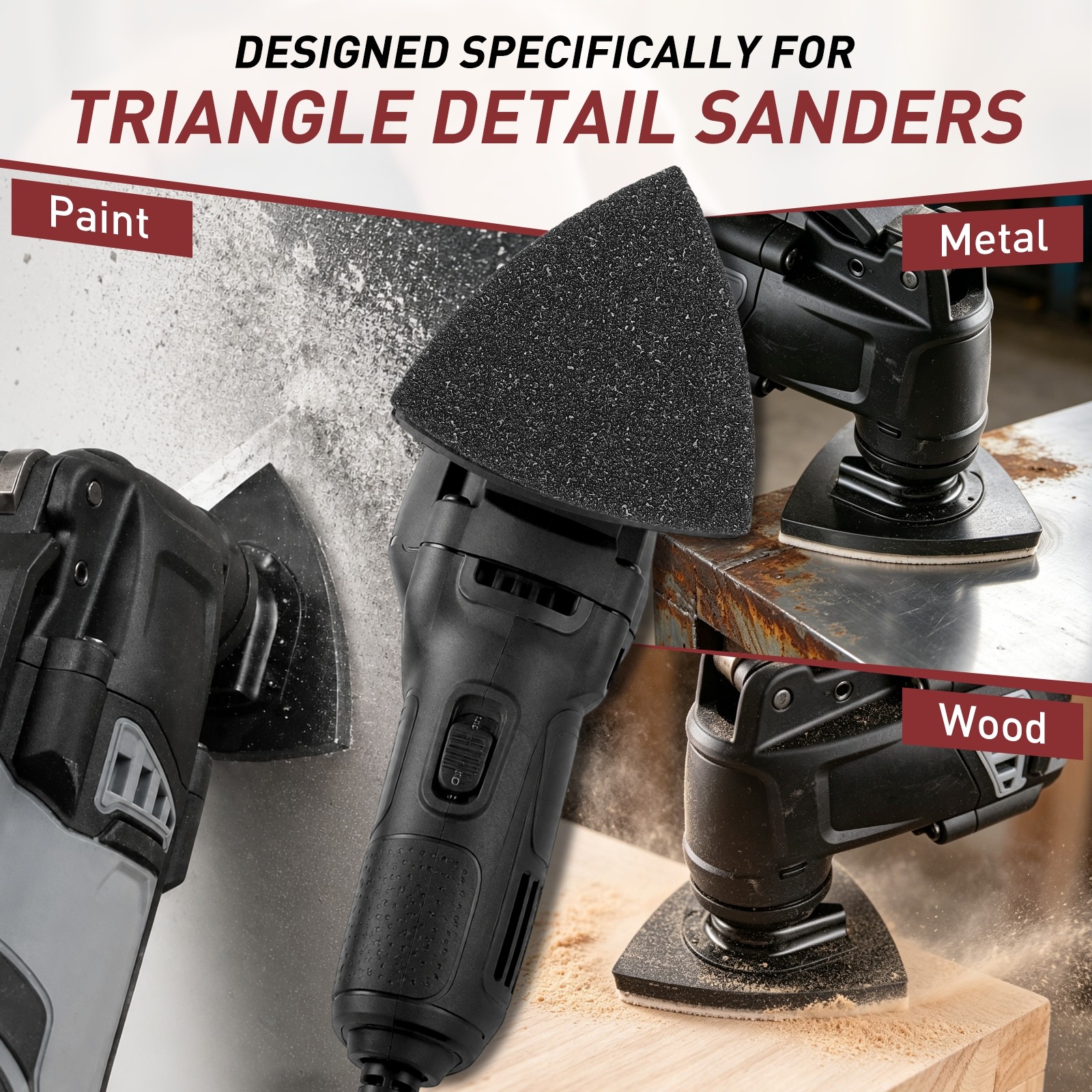 5 Pcs Triangle Sandpaper, 3-1/8″, 120 Grit Aluminum Oxide Sanding Pads, Black