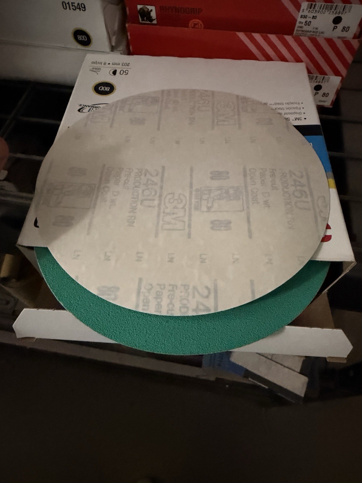 3M 01549 Green Corps Stikit Production Sanding Discs, 8 In 80 Grit, 50 Discs