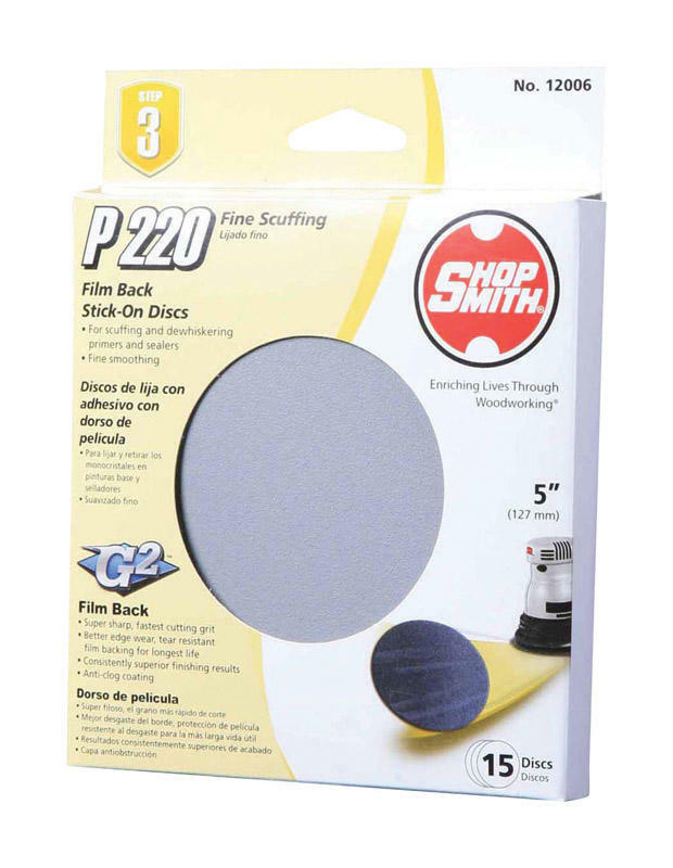 Shopsmith 5 in. Aluminum Oxide Adhesive Sanding Disc 220 Grit Very Fine 15 pk