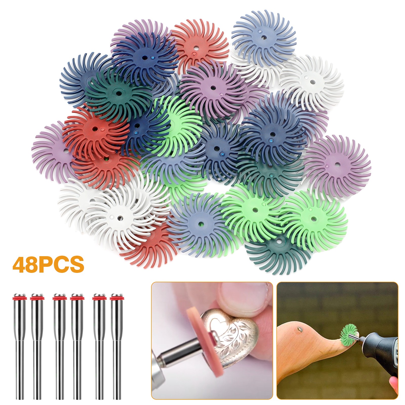 48Pcs 1″ Radial Bristle Disc Kit w/ 3mm Shank for Grinder Rotary Tools 80-2500#