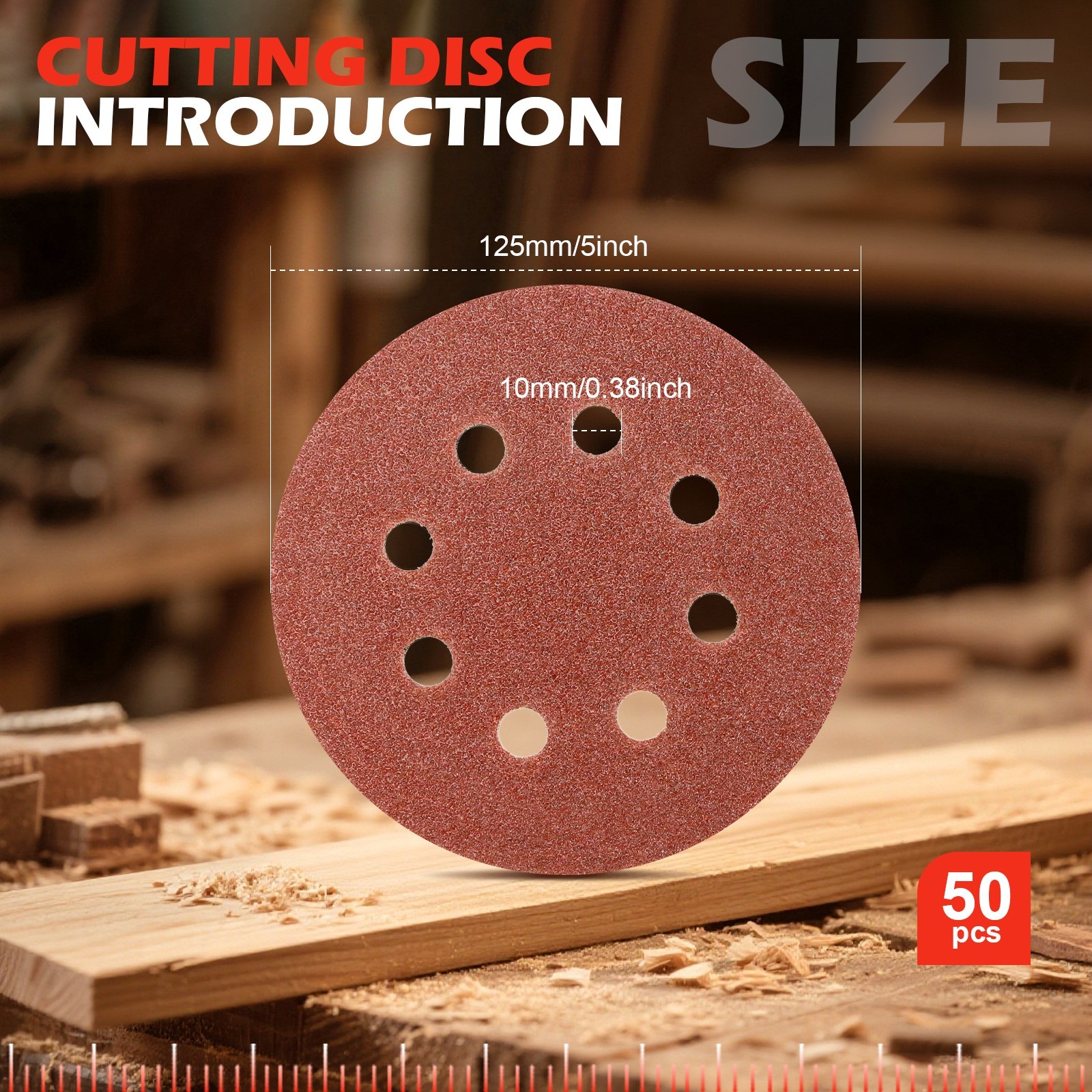 50Pc 100# Flocked Sandpaper Hook Loop Sanding Discs 8 Hole for DIY Craft Sanders