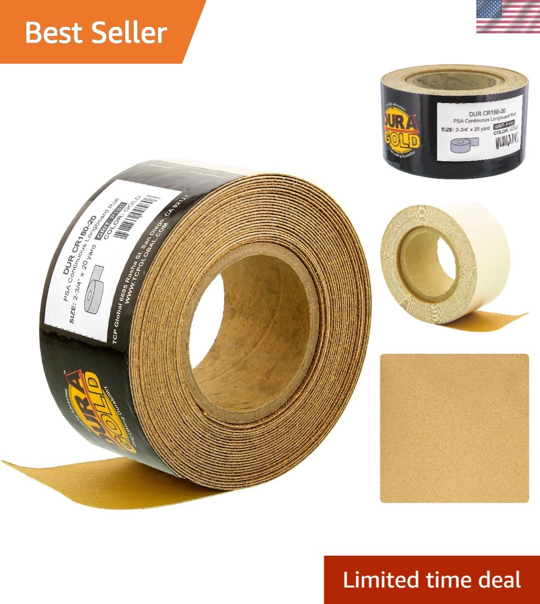 Fine Gold 180 Grit PSA Continuous Sandpaper Roll – Durable & Easy to Use