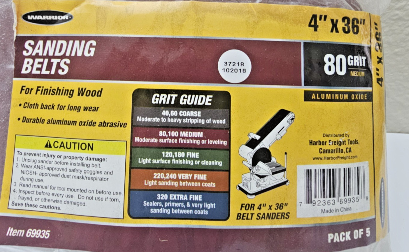 NEW Sanding Belts 80 Grit Medium Warrior 4X36 In Aluminum Oxide Metal 5 Pack AA