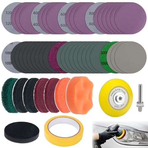 53 PCS Car Headlight Restoration Kit, 3 Inch Drill Sanding Disc with 1/4 Inch