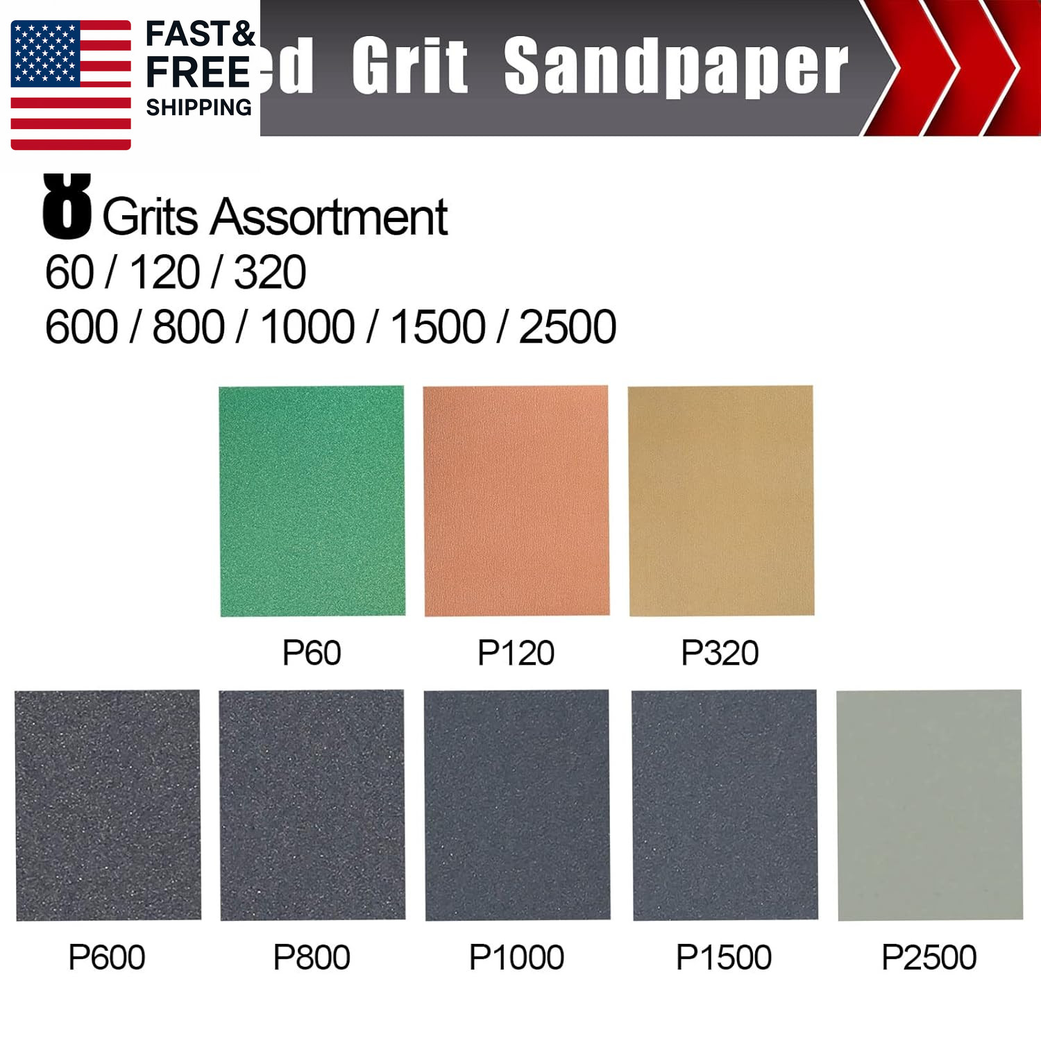 24 Pcs Sandpaper, Wet & Dry Sandpaper Assortment 60/120/320/600/800/1000/1500/25