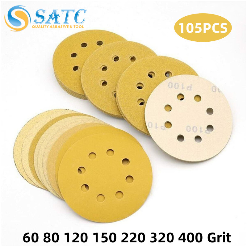 105PCS 5 Inch Hook Loop Sanding Discs 60-400 Grit Pads for Random Orbital Sander