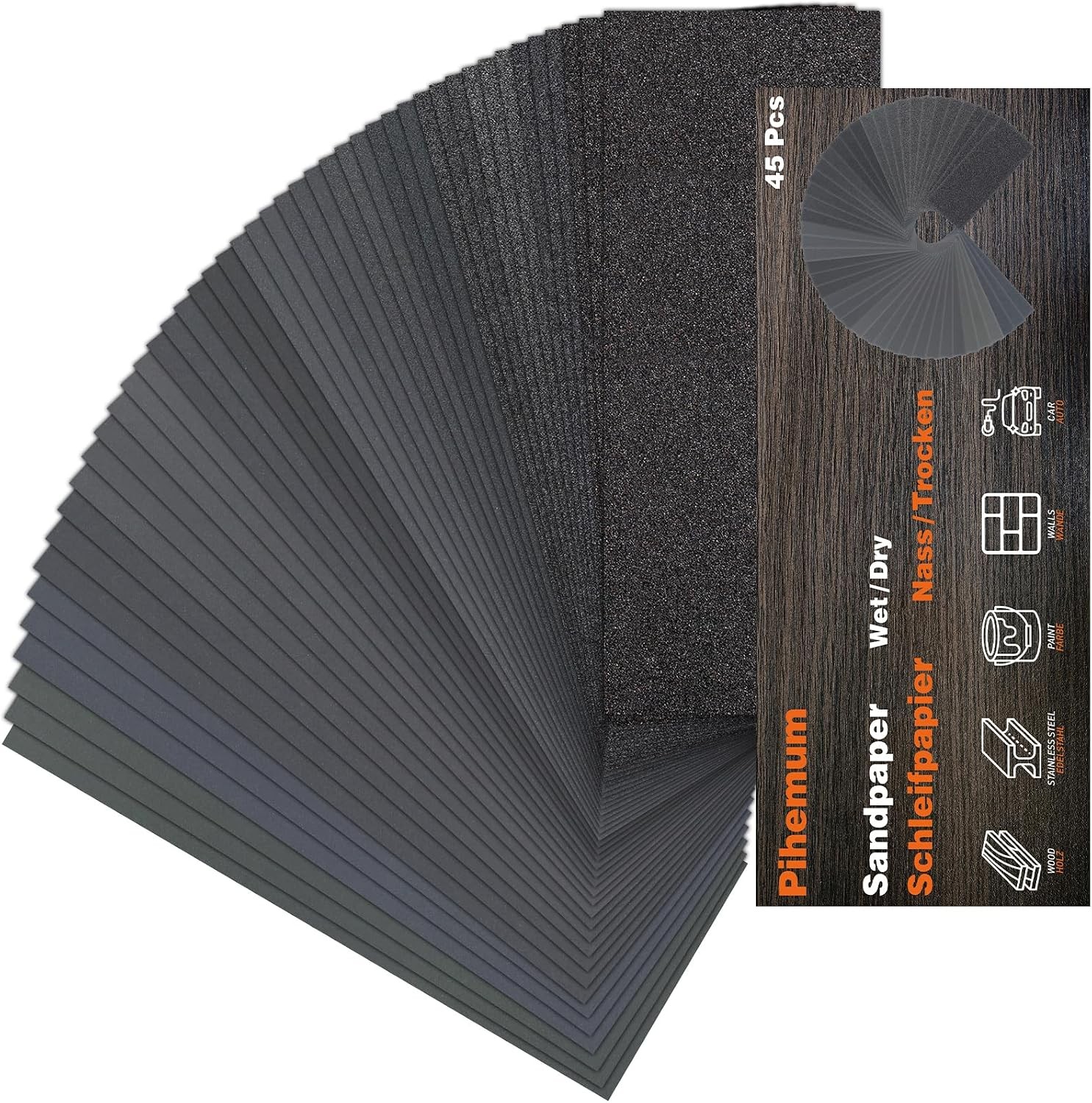 45 Pcs Sandpaper Assortment 80-5000 Grit Wet Dry Sandpaper Sheets, 9 x 3.6 Inch