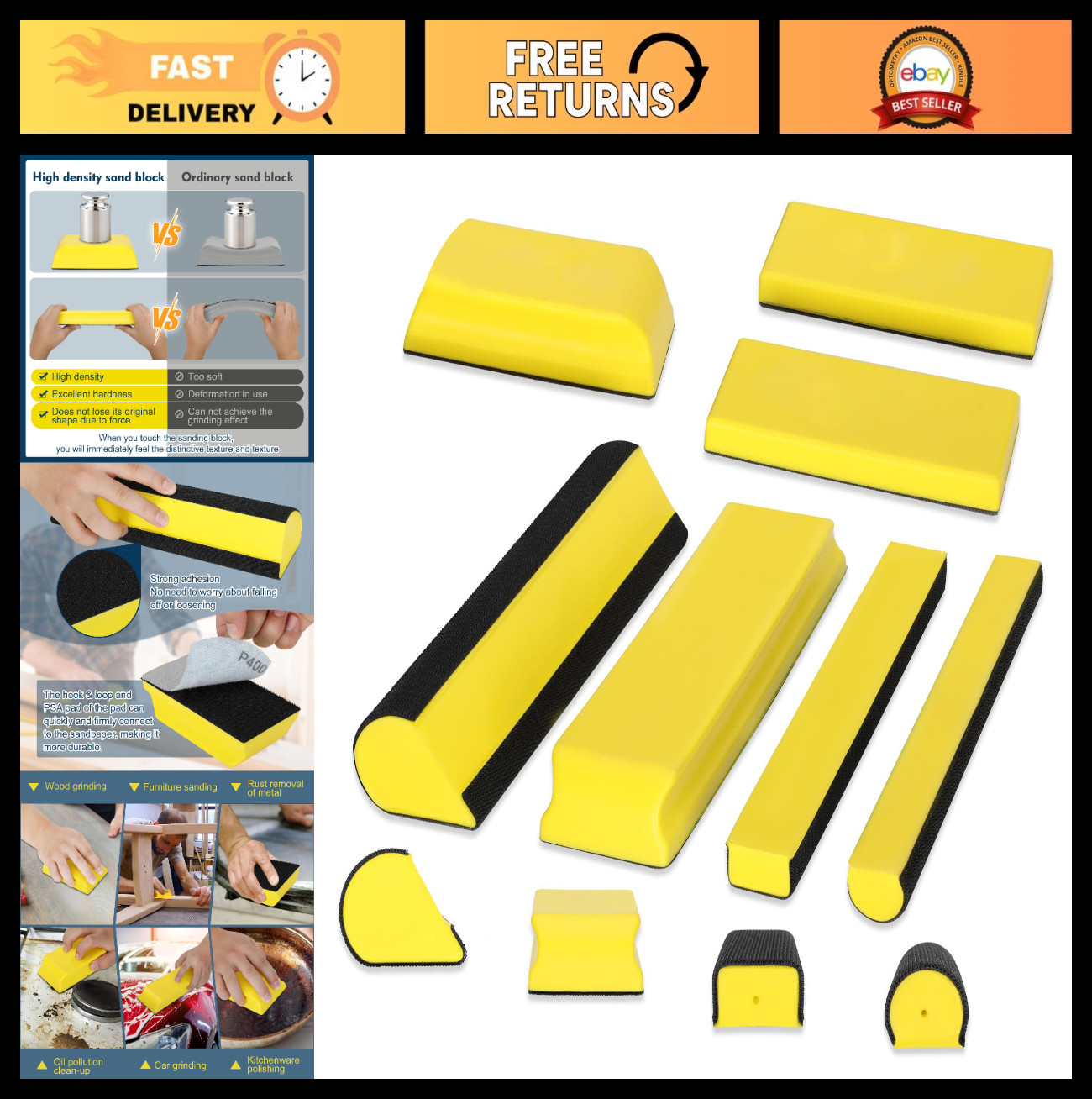 7pcs Hand Sanding Block Set for Auto Body & Woodworking – Perfect for Crafts Pol