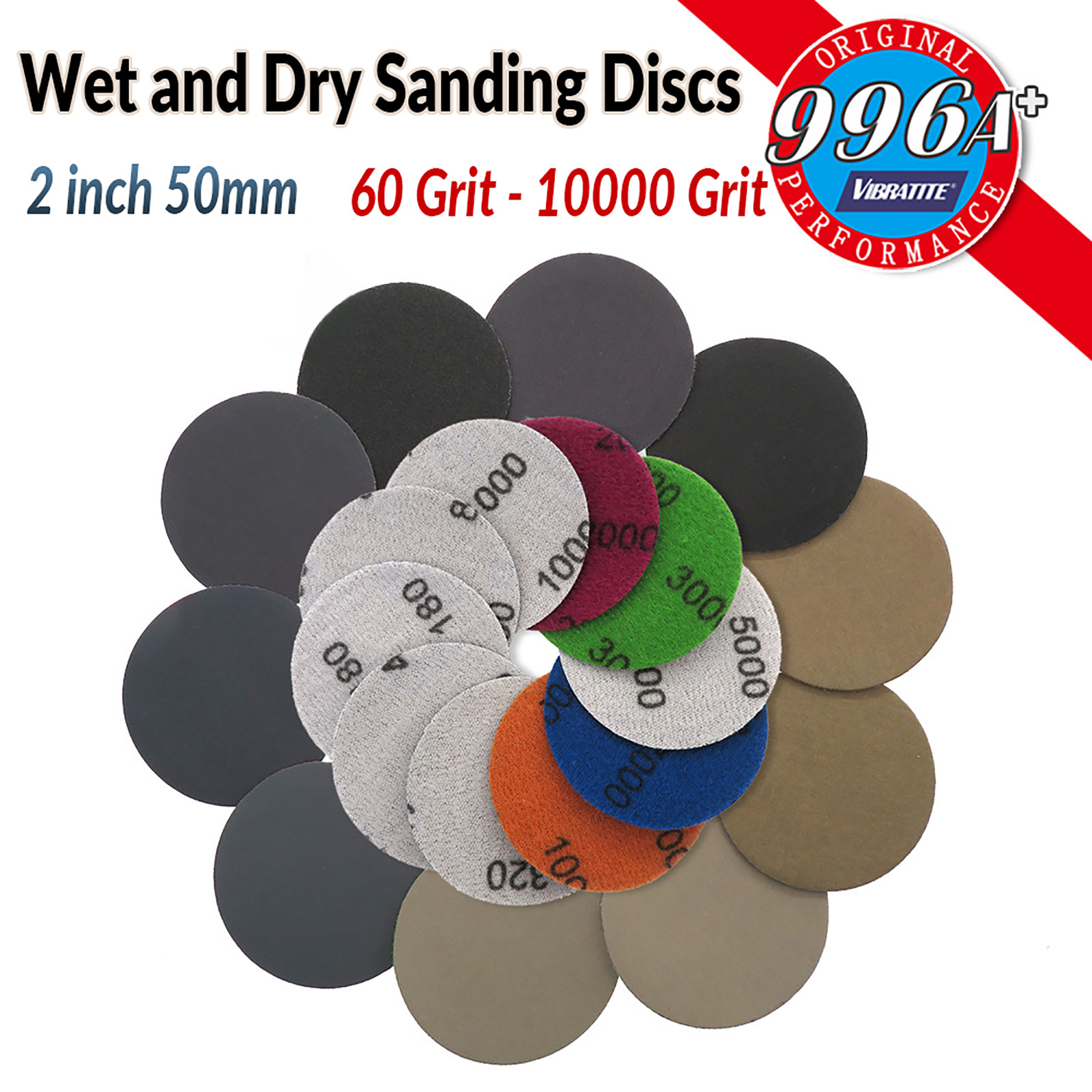 50mm Wet and Dry Sanding Discs 2 inch Sandpaper Hook and Loop Pads Grit 60-10000