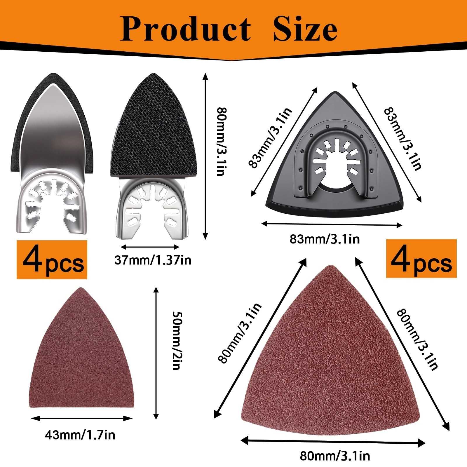 272Pcs Oscillating Tool Sanding Pads Kit – Triangle & Finger Sandpaper Set, Grit