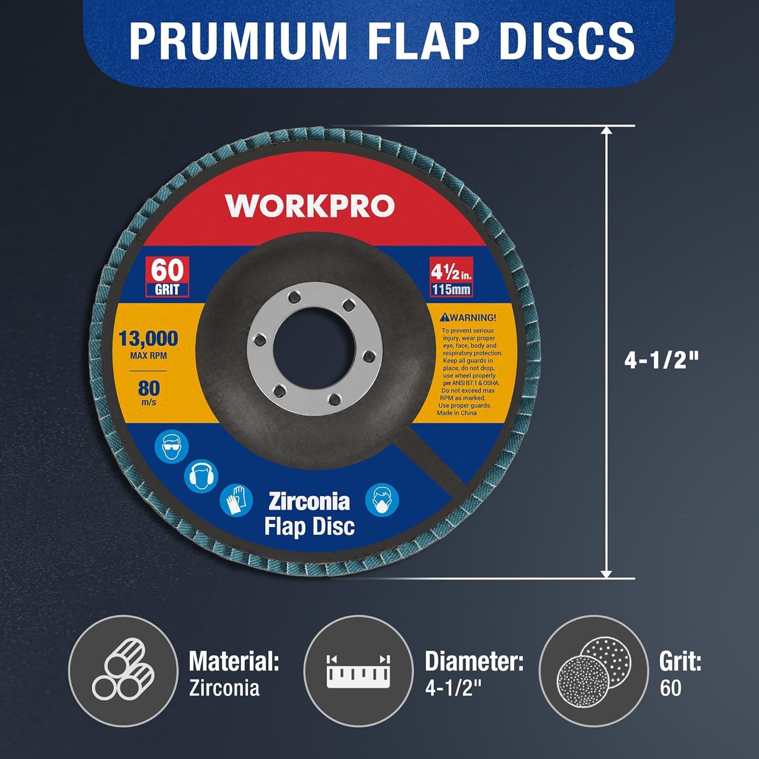 WORKPRO 20x Flap Disc Zirconia Abrasive Grinding Wheel Flap Sanding Disc 60Grit