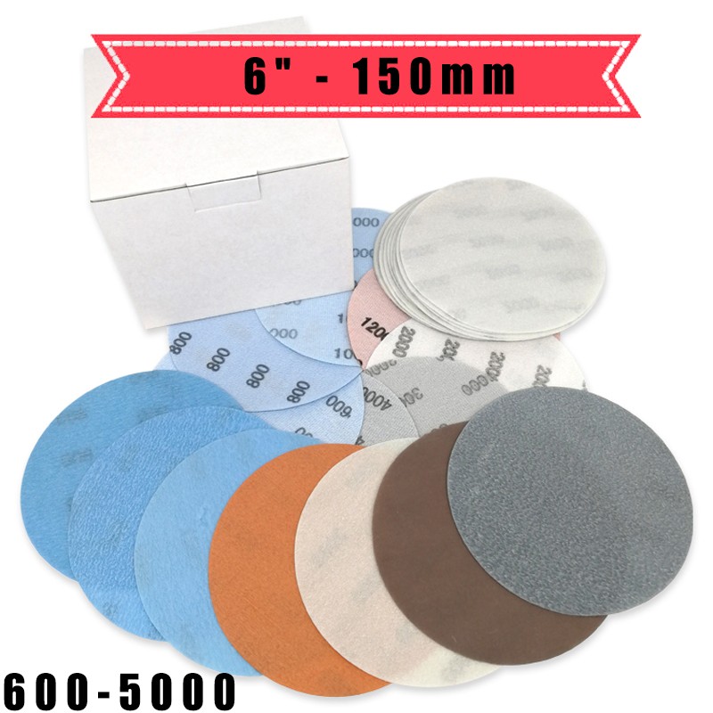 6″ – 150mm Wet And Dry Sanding Discs Film Sandpaper Hook Loop Pads Grit 600-5000