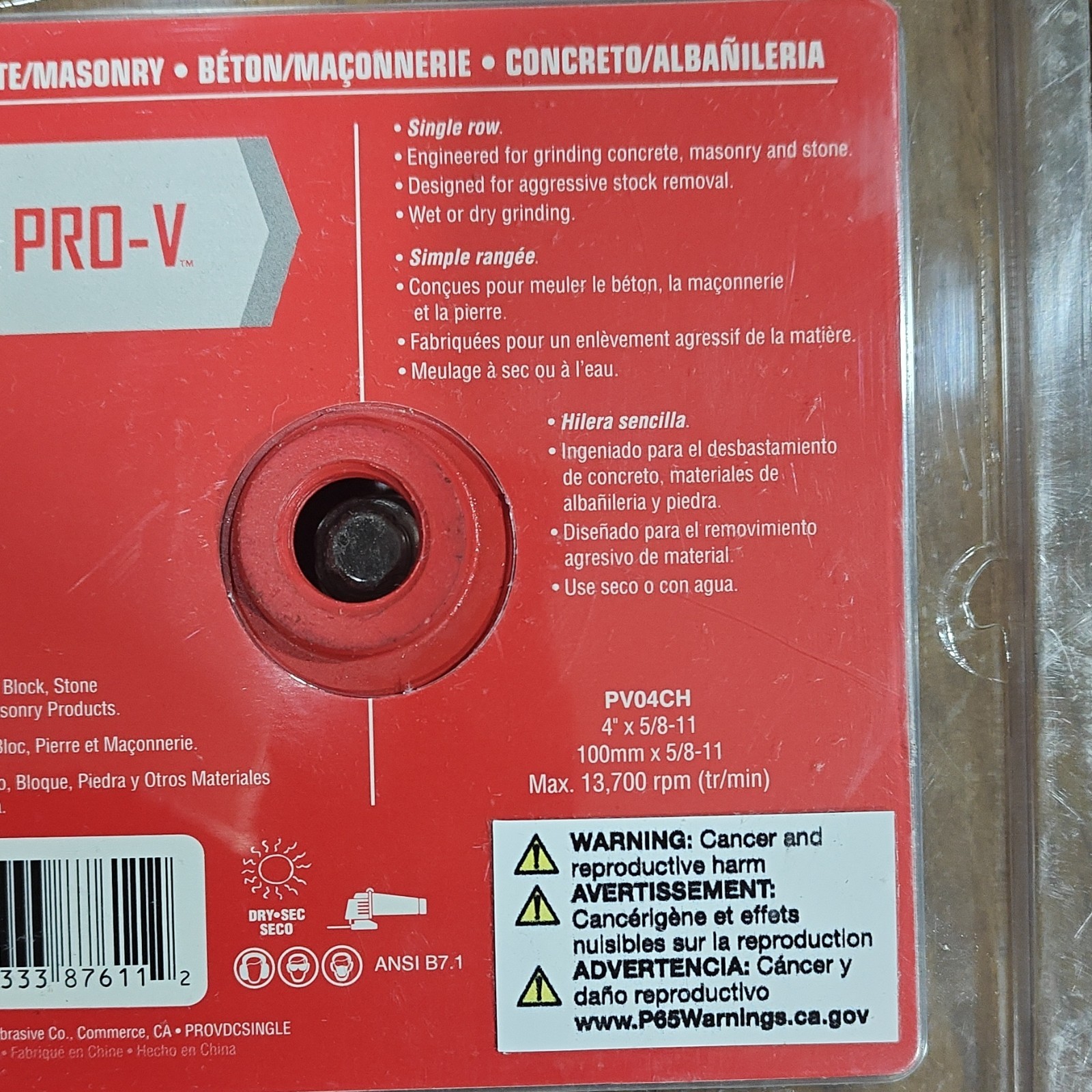 4in TURBO Diamond Cup Grinding Wheel Single Row 5/8-11 PV04CH.P.A Co.PRO-V