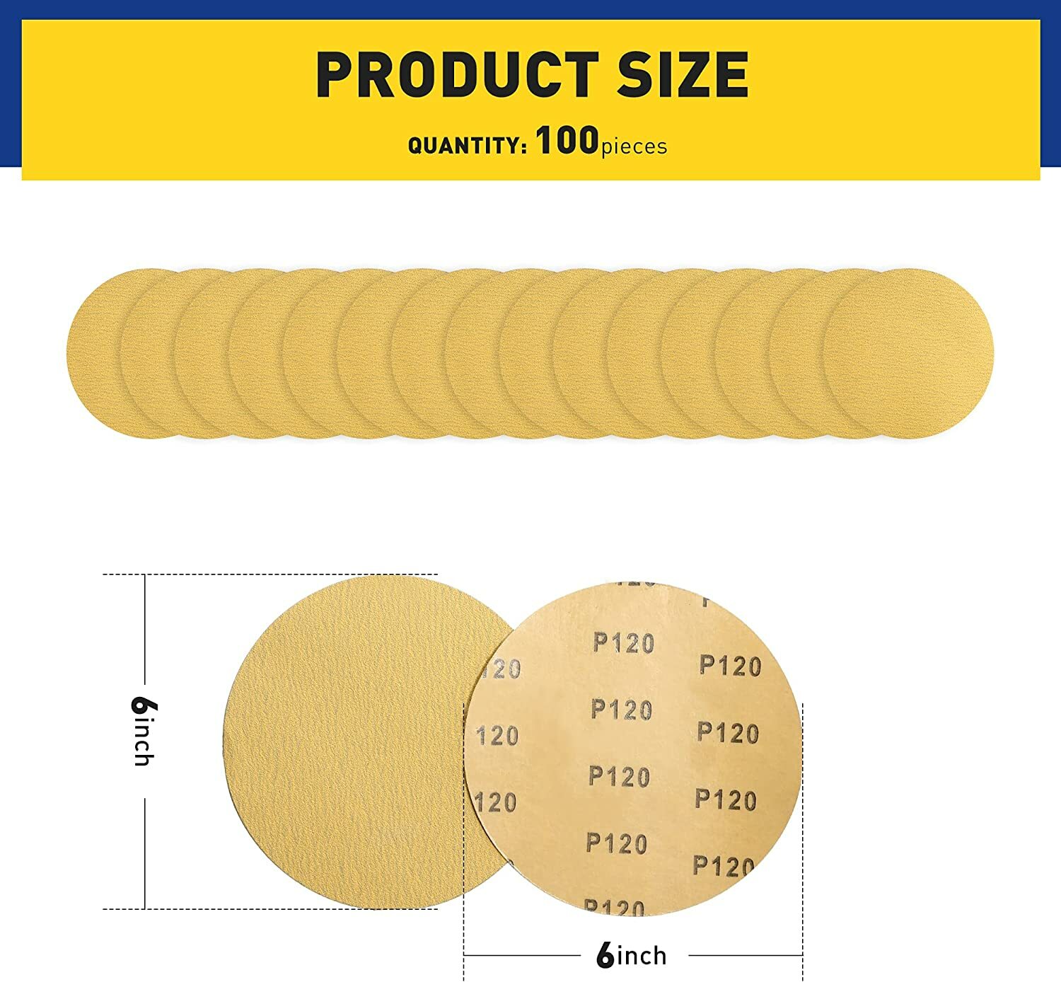 50 Rolls 6″ 180 Grit PSA Sandpaper Discs Aluminum Oxide Sticky Back for Metals