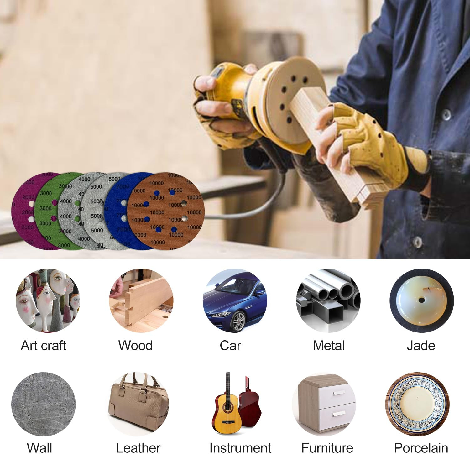 200-10000 Grit Wet Dry Hook Loop Orbital Sander Paper Round Sanding Discs 5inch