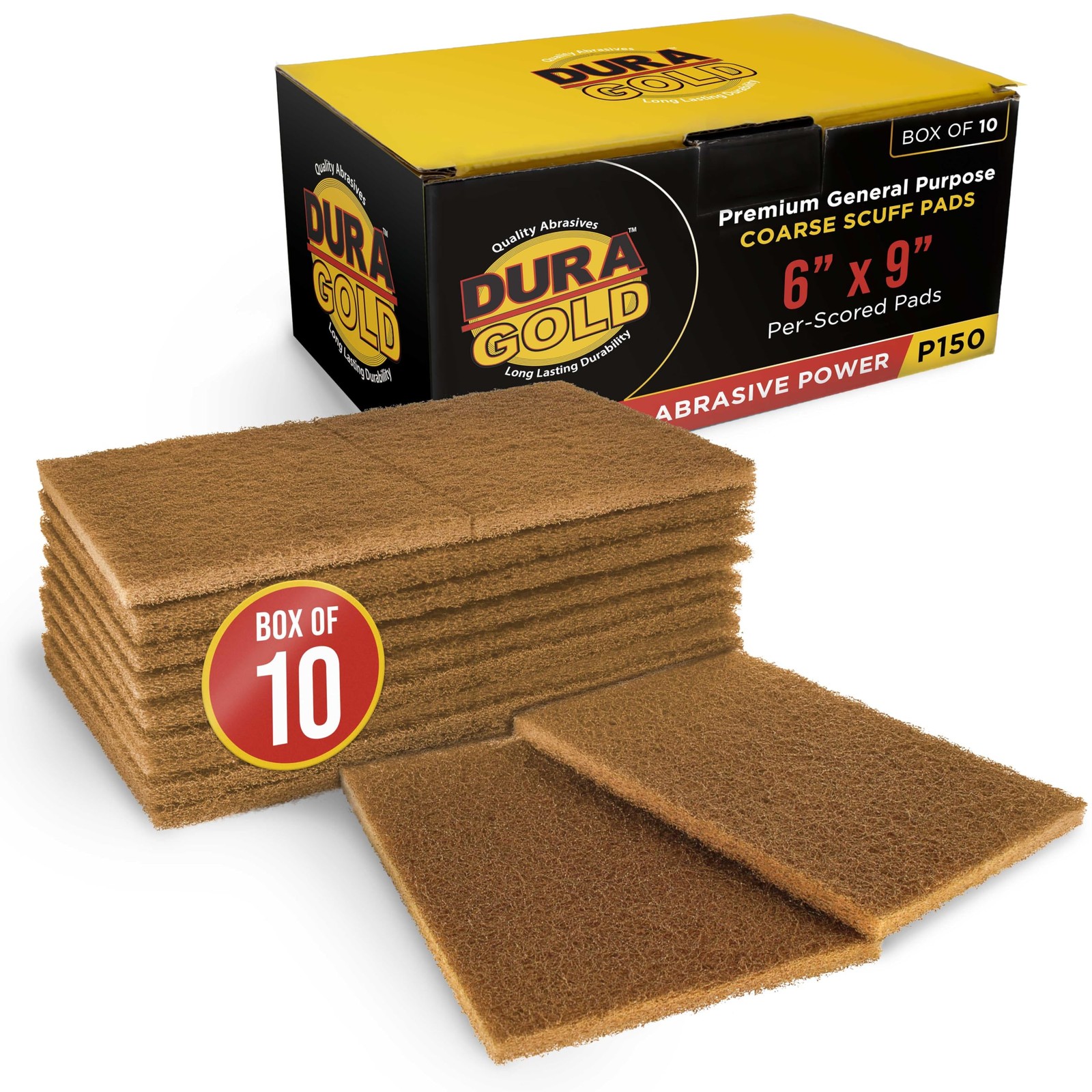 Dura-Gold Premium 6″ x 9″ Gold Coarse Scuff Pads, Box of 10 – Scuffing, Scour…