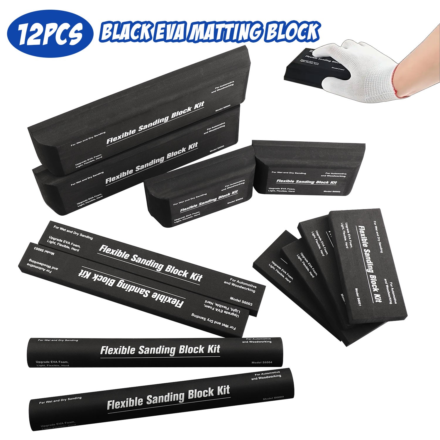 12Pcs Flexible EVA Foam Sanding Block Kit Wet Dry Sanding for Auto Body Repair