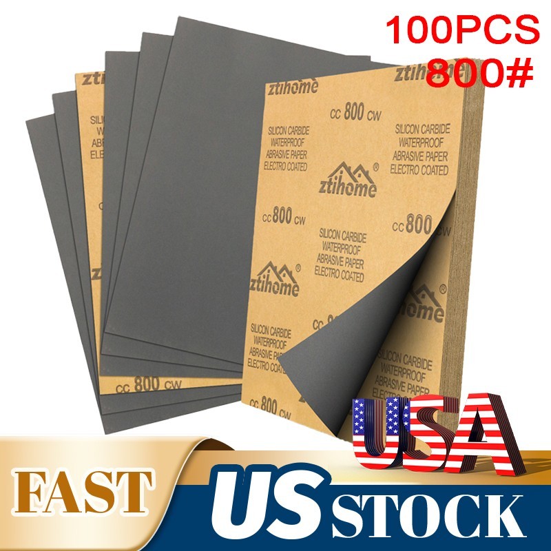 800 Grit Sandpaper 100 Pack Waterproof Abrasive Paper for Metal Wood and Plastic