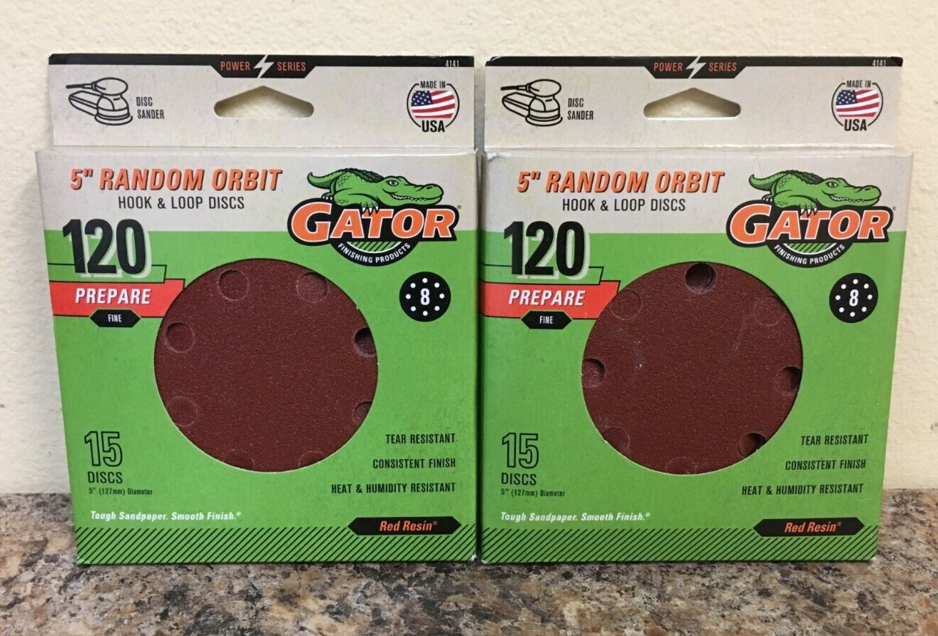 Gator 4141 5 in. Hook & Loop Sanding Discs 120 Grit Fine 2 Pks of 15 Pcs.