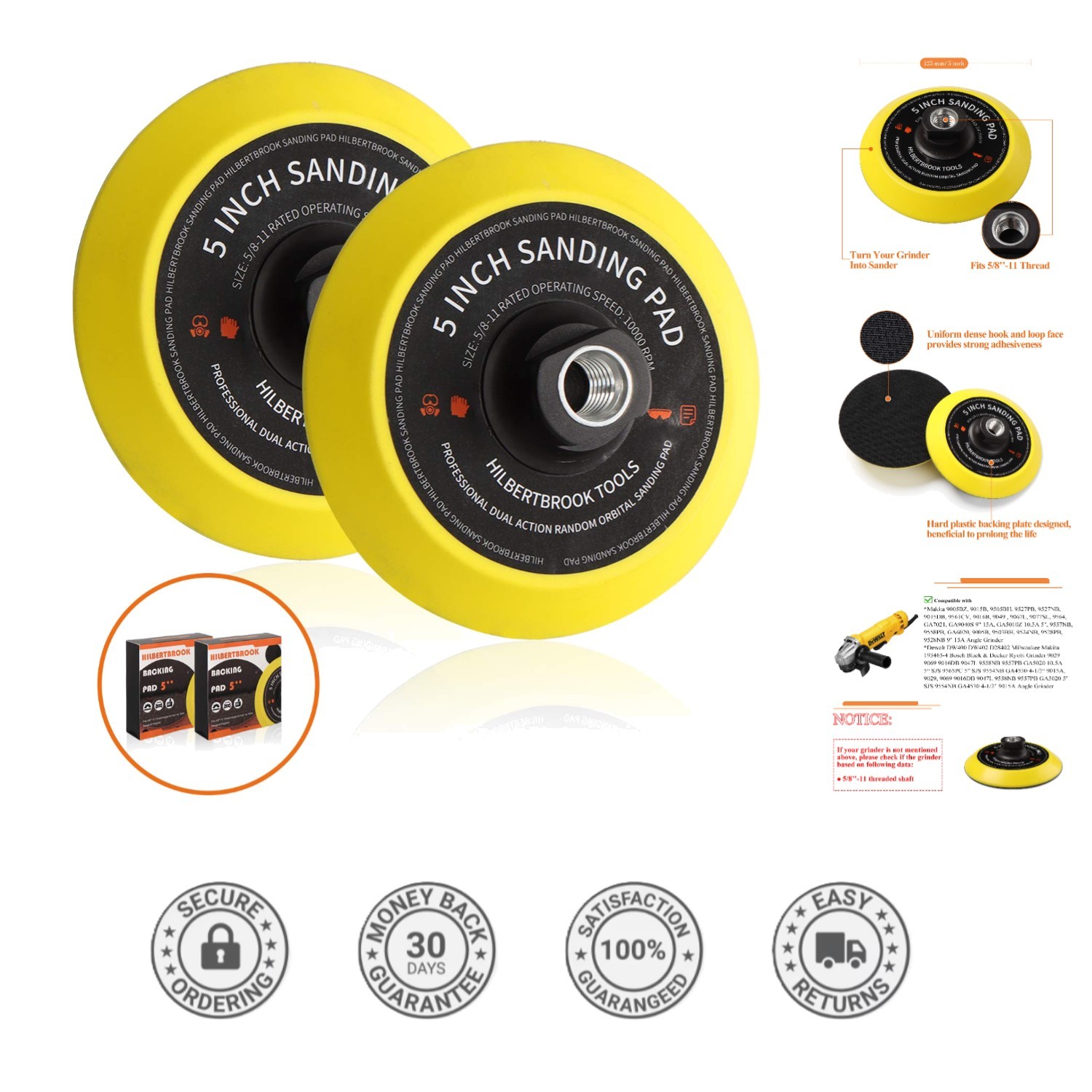 Durable 5 Inch Sanding Pad Set with 5/8-11 Threads for Craftsmanship Excellence