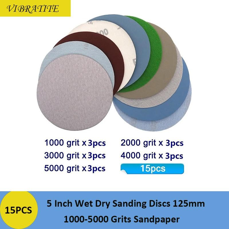 15pcs 5″ Sanding Discs 1000–5000 Grit Wet/dry for Orbital Sanders, 125mm
