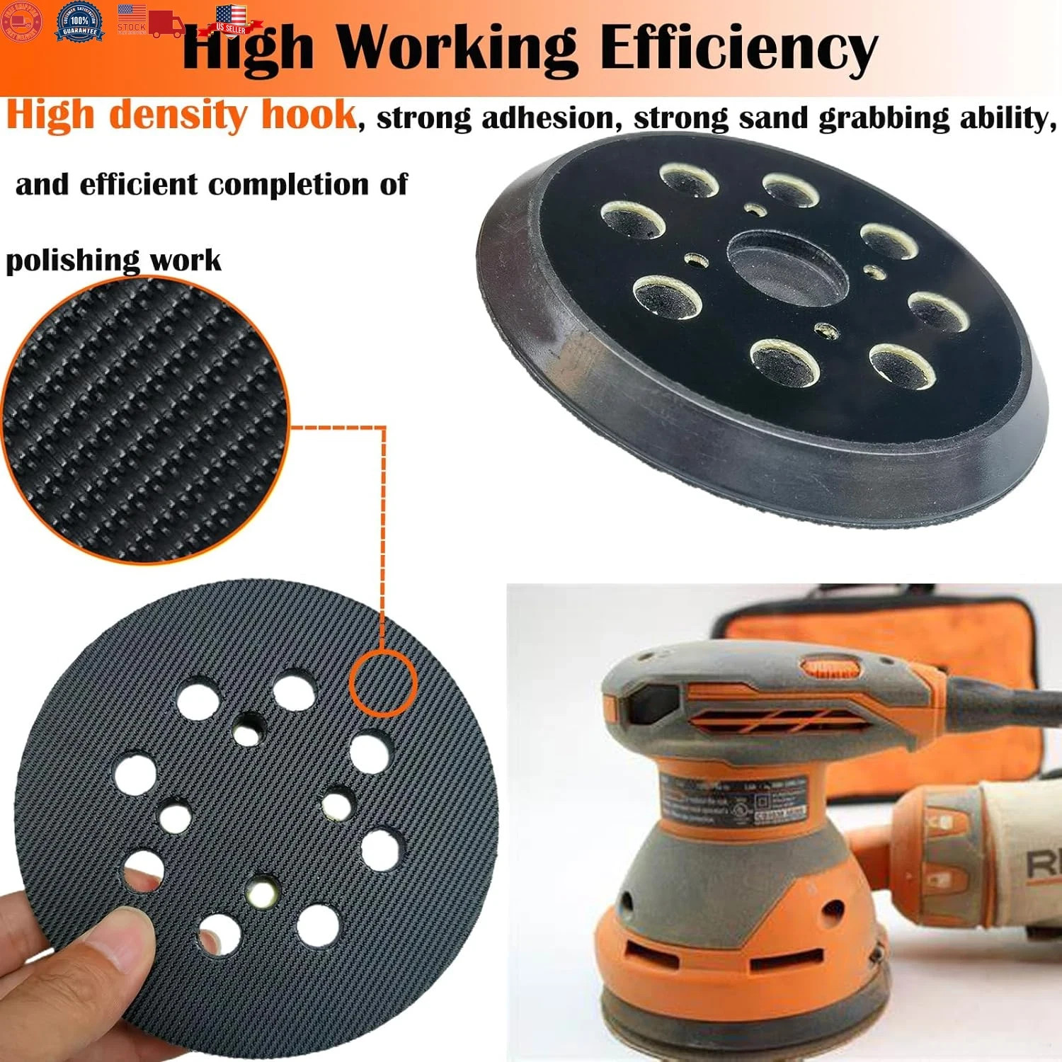 2 Pack 5 Inch 8 Hole Hook and Loop Sander Pad for Ridgid R2600, R2601 5″