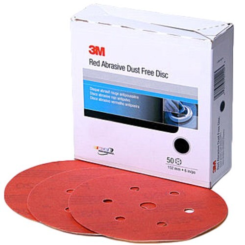 3M Hookit Red P240 6 in. Dust-Free Abrasive Disc, 7-Hole, 50/Carton Auto