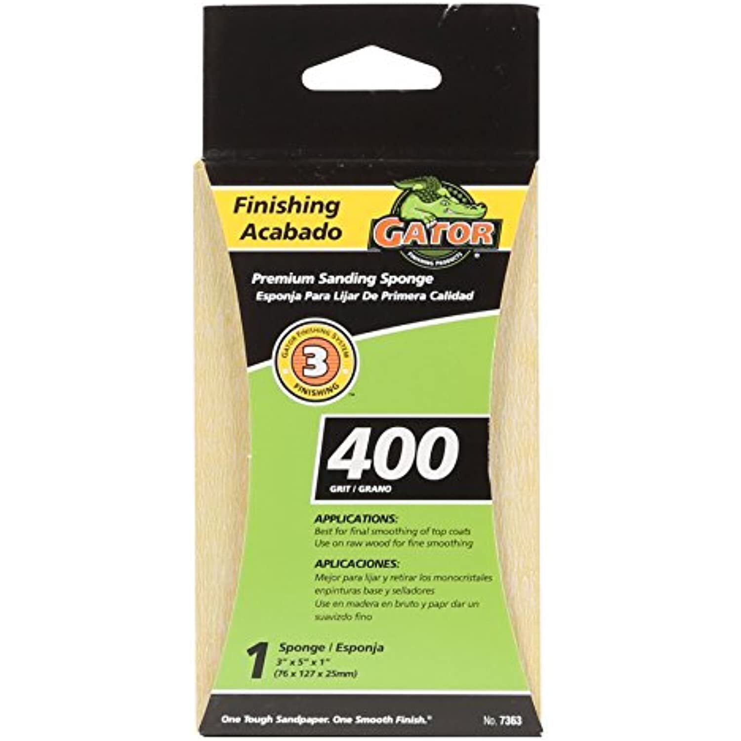 Gator Finishing 7363 400 Grit Aluminum Oxide Sanding Sponges (1 Pack), 3″ x 5″ x