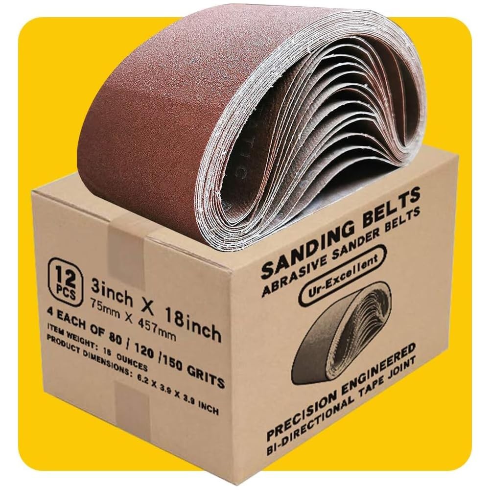 3×18 3 x 18 Inch Sanding Belt Pack 3-Inch x 18-Inch,12 Pcs(4 Each 3x18in, Red